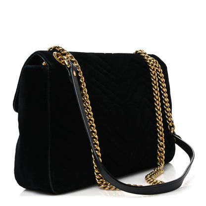 Gucci Velvet Matelasse Medium GG Marmont Shoulder Bag Black 2 of 10