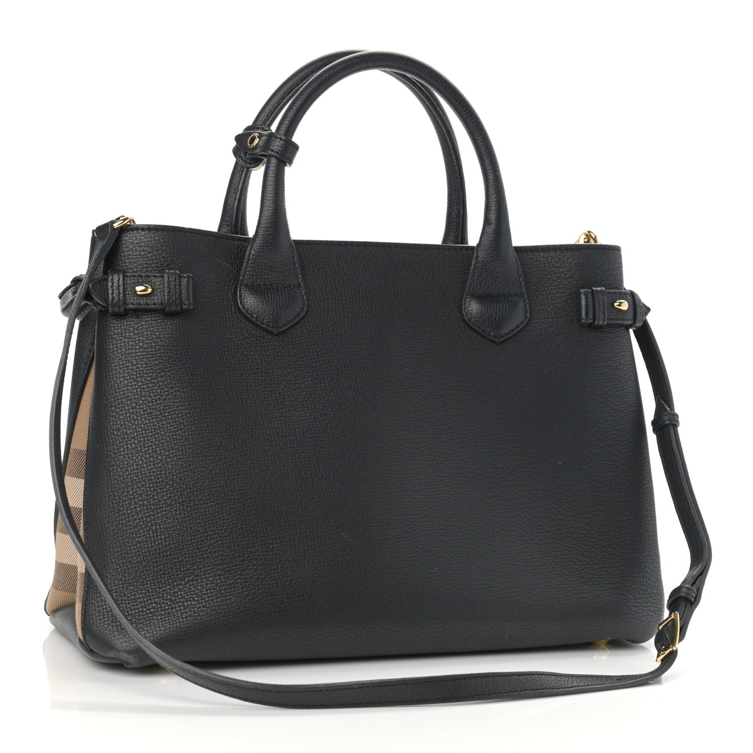 Burberry Grainy Calfskin House Check Medium Banner Tote Black 3 of 14
