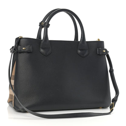 Burberry Grainy Calfskin House Check Medium Banner Tote Black 3 of 14