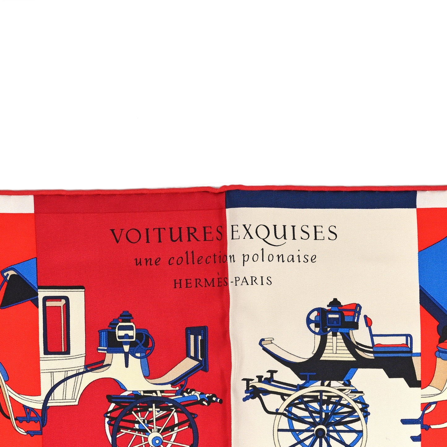Silk Voitures Exquises Scarf 90 Rouge Creme Bleu