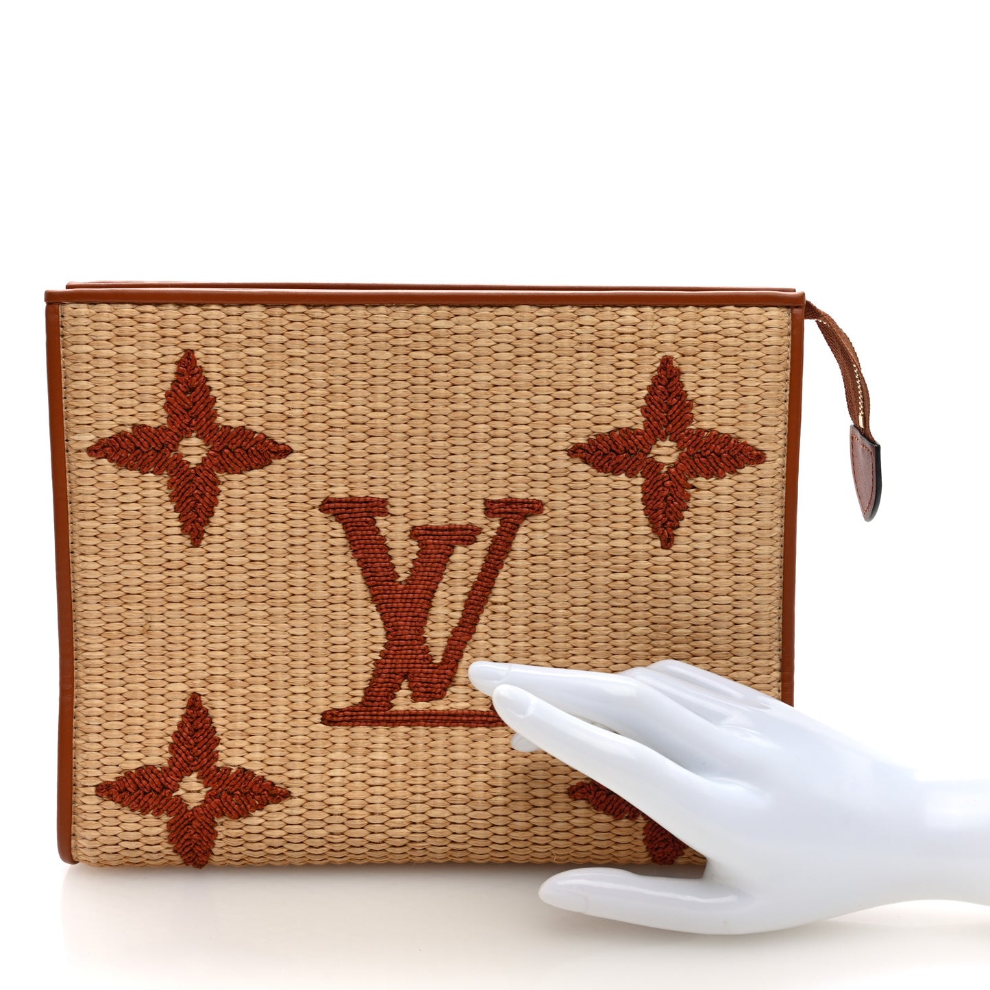 Raffia Monogram Giant Toiletry Pouch 26 Tan