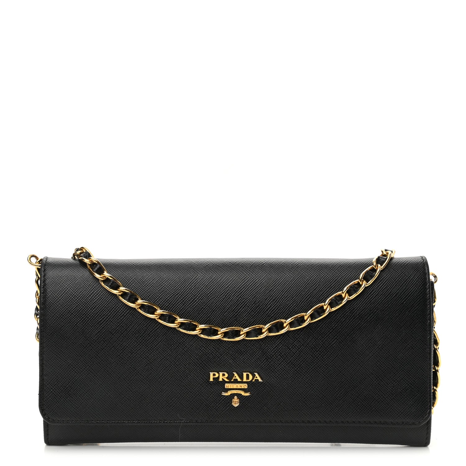 Prada Saffiano Metal Oro Chain Wallet Black 1 of 12