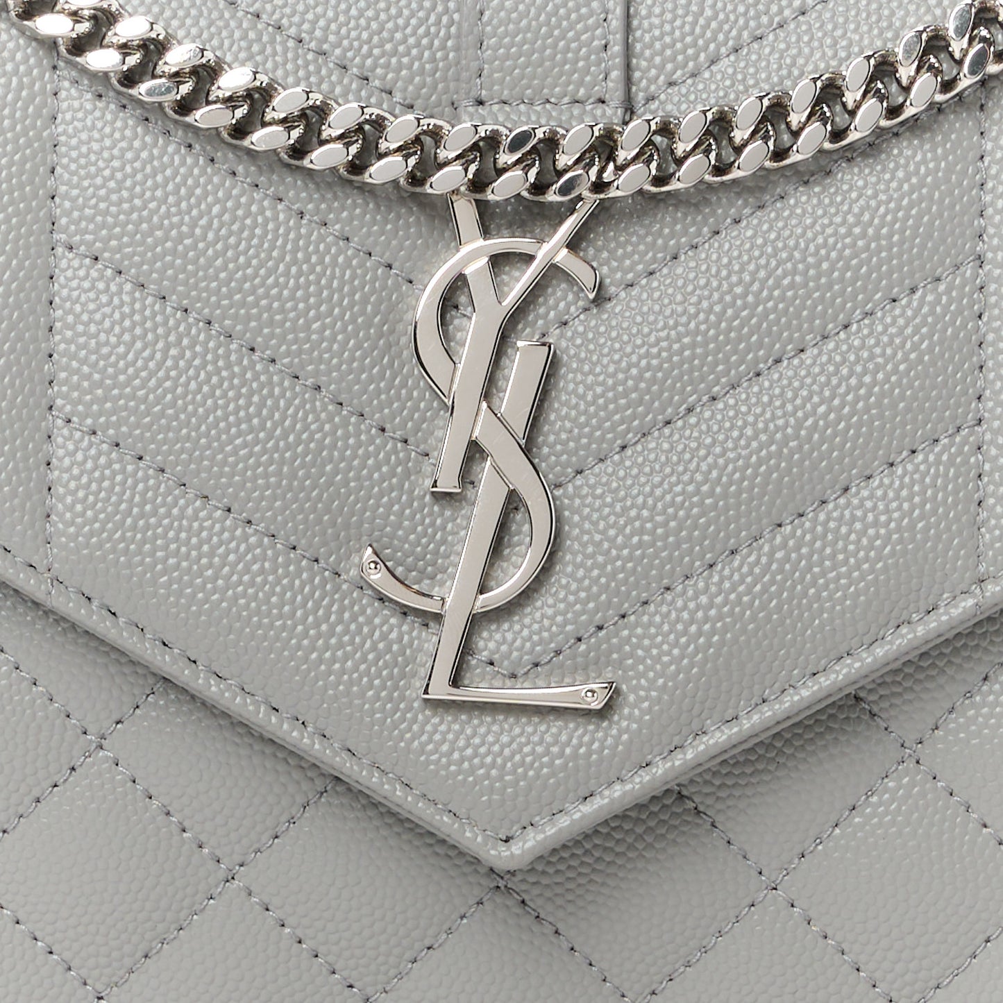 Grain De Poudre Tri-Quilt Monogram Chain Wallet Fog