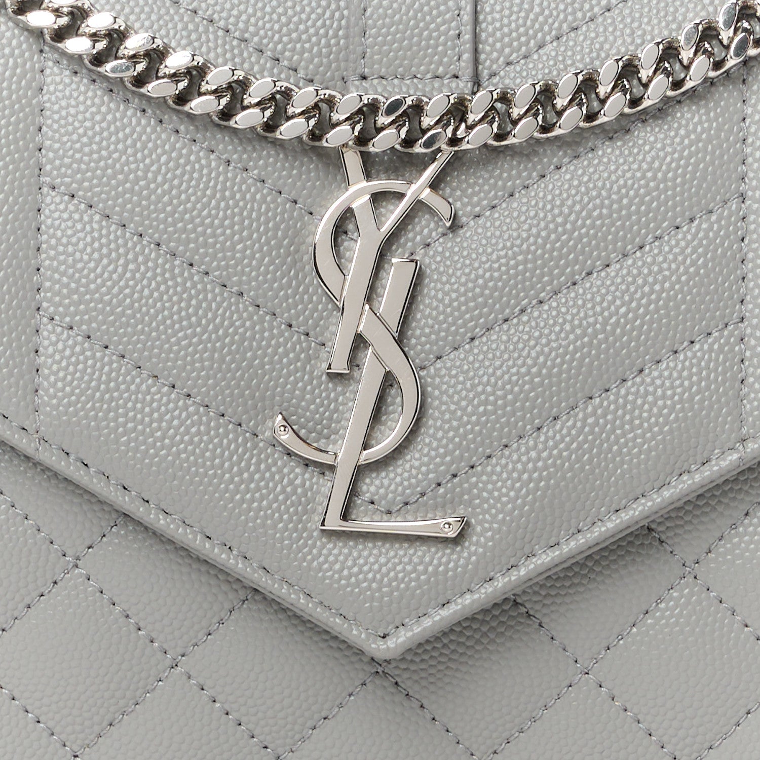 Saint Laurent Grain De Poudre Tri-Quilt Monogram Chain Wallet Fog 8 of 10