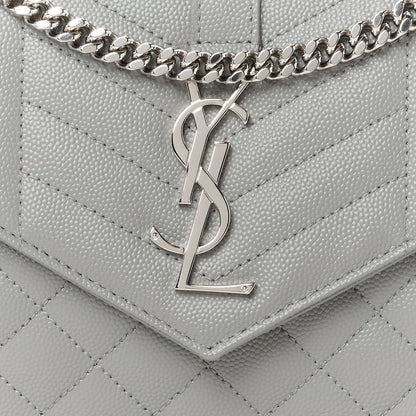 Saint Laurent Grain De Poudre Tri-Quilt Monogram Chain Wallet Fog 8 of 10