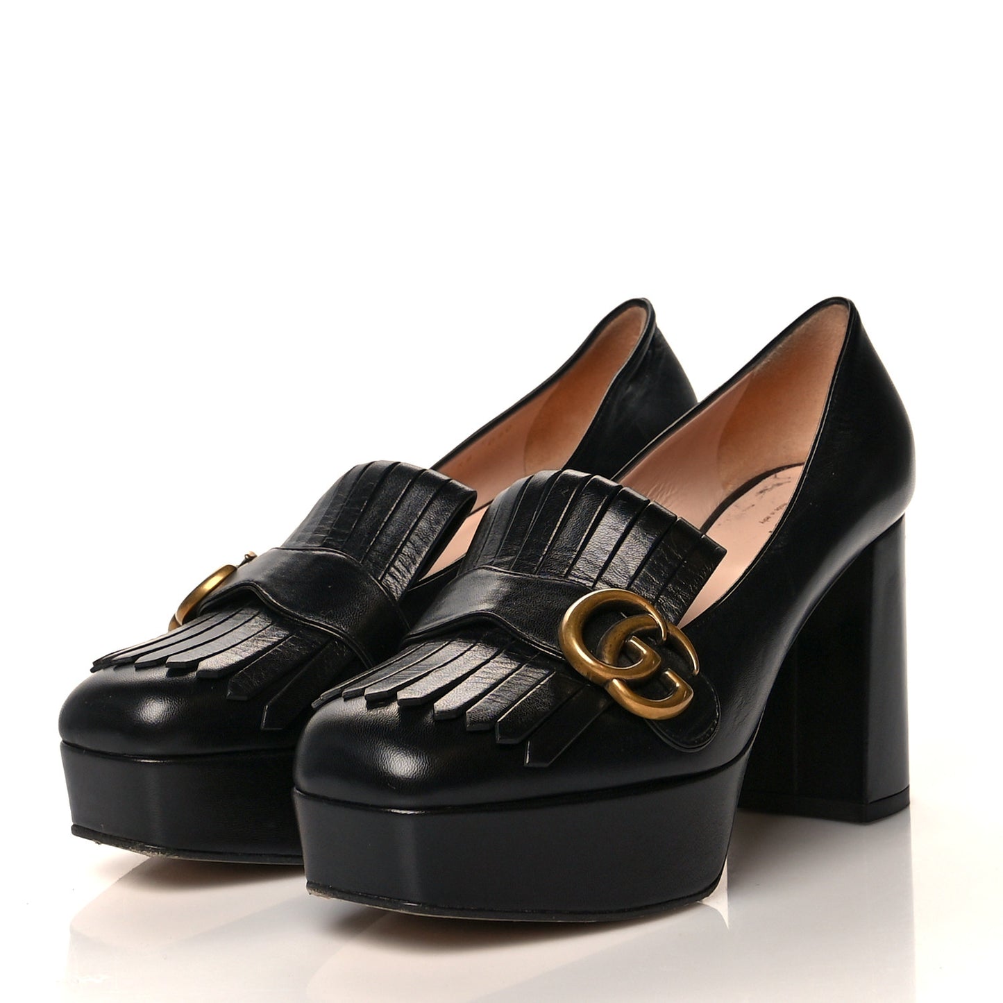 Malaga Kid GG Marmont Fringe Platform Loafer Pumps 39 Black