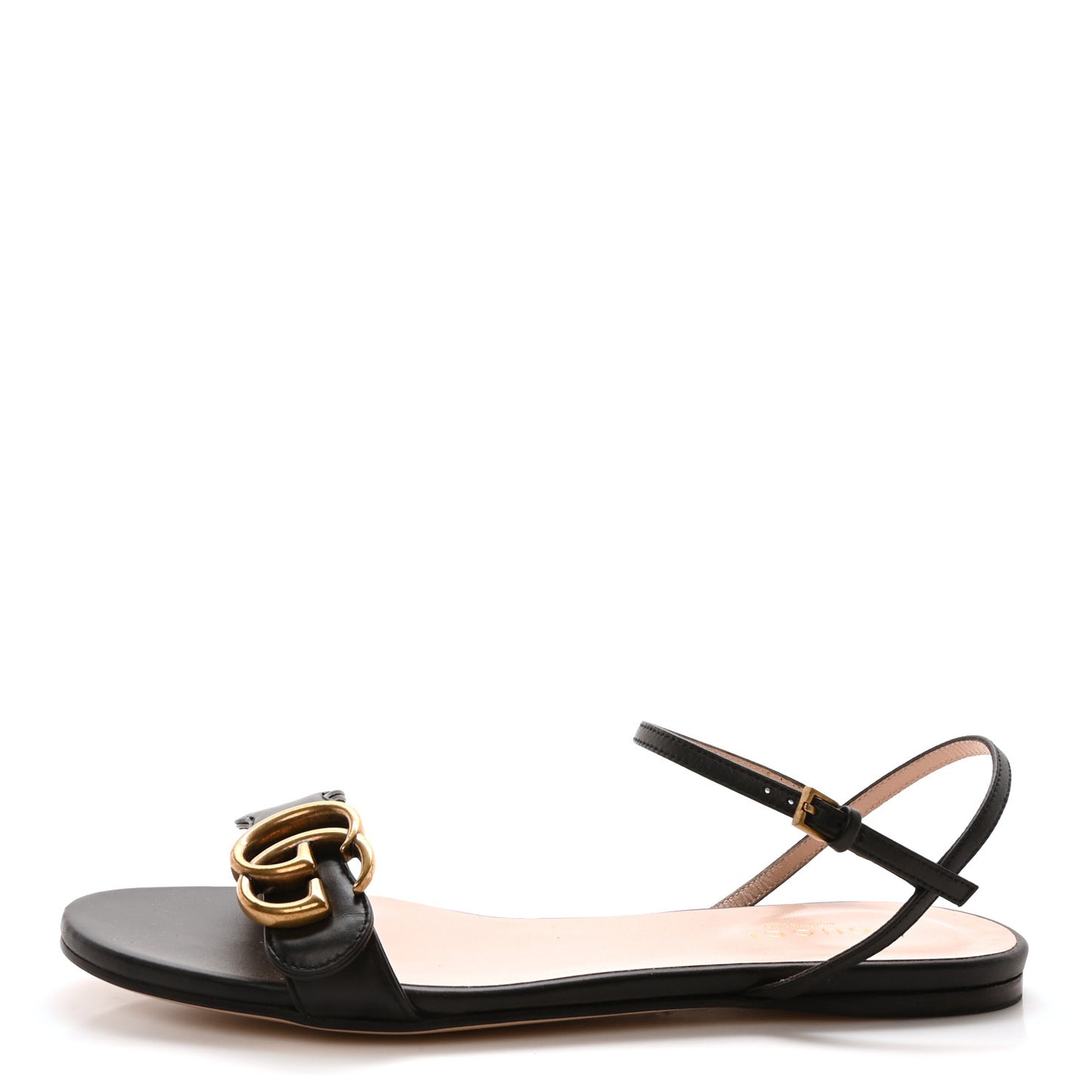 Lifford Calfskin GG Marmont Ankle Wrap Flat Sandals 36 Black