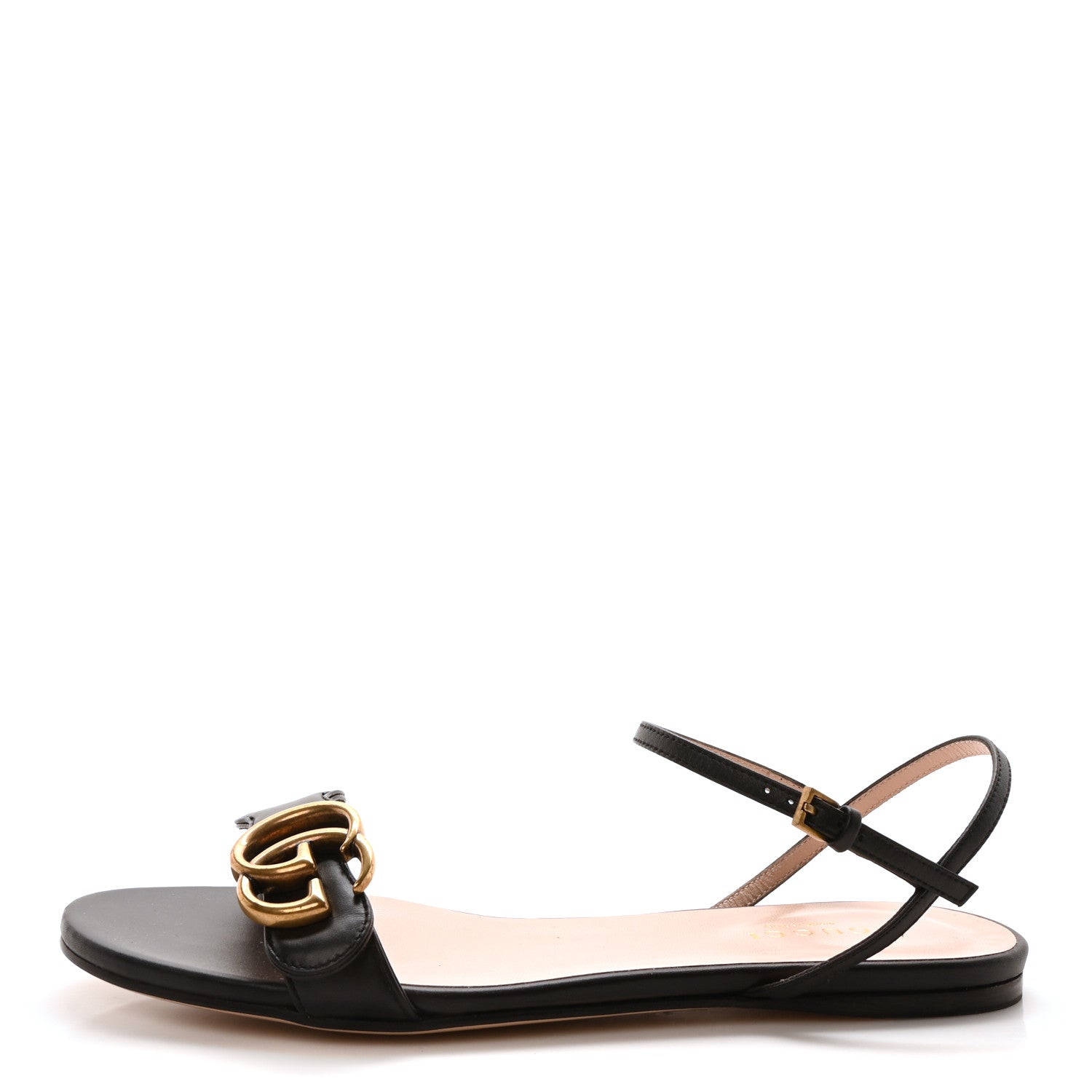 Gucci Lifford Calfskin GG Marmont Ankle Wrap Flat Sandals 36 Black 1 of 9