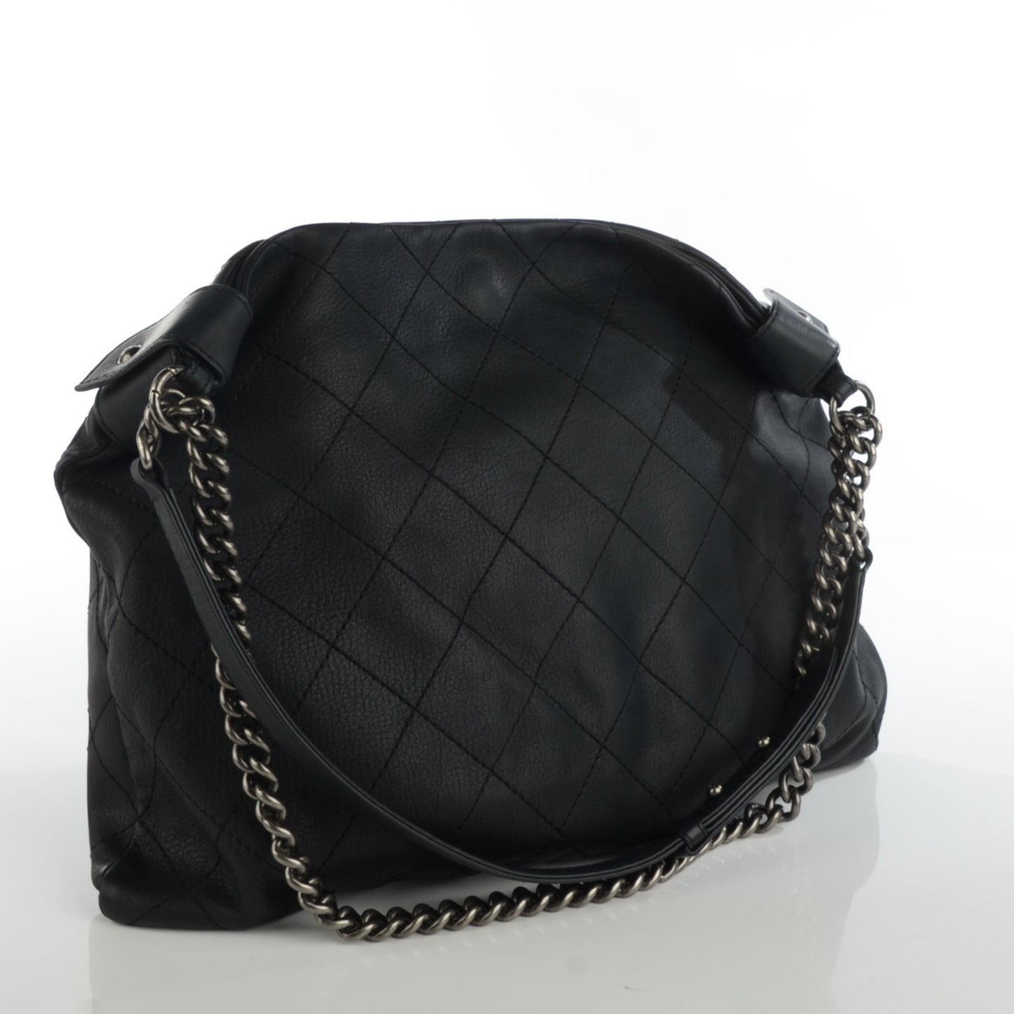 Calfskin Stitched Double Zip Hobo Black