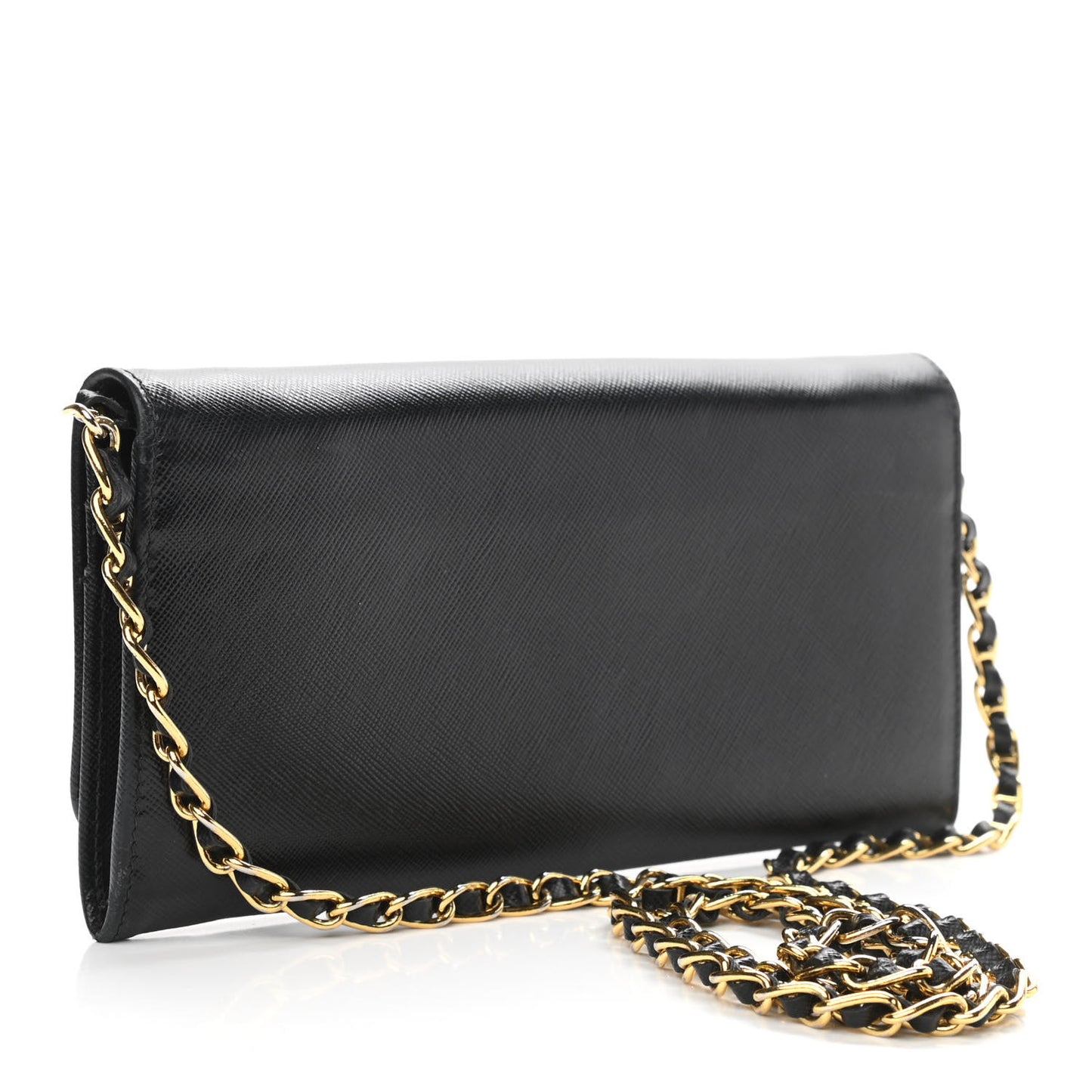 Saffiano Metal Oro Chain Wallet Black