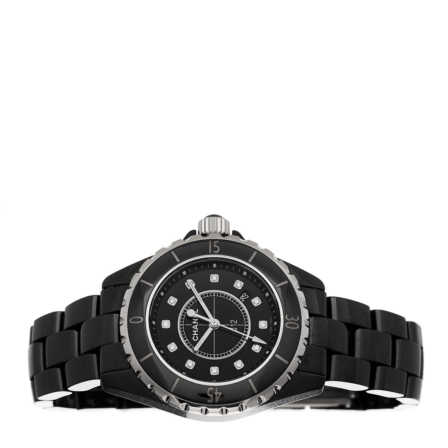 Stainless Steel Ceramic Diamond 33mm J12 Quartz Watch Black