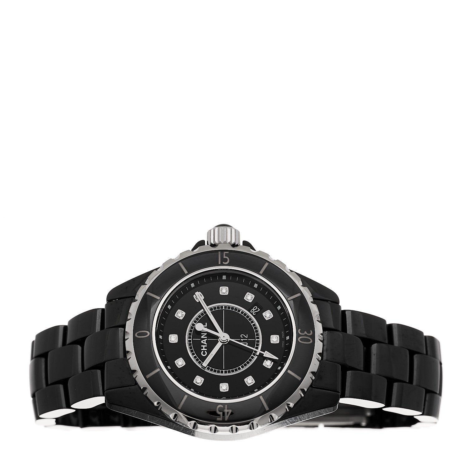 Chanel Stainless Steel Ceramic Diamond 33mm J12 Quartz Watch Black 2 of 4