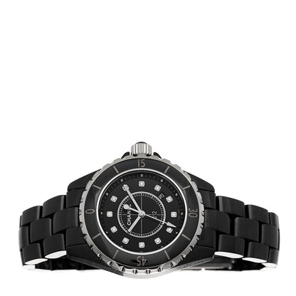 Chanel Stainless Steel Ceramic Diamond 33mm J12 Quartz Watch Black 2 of 4