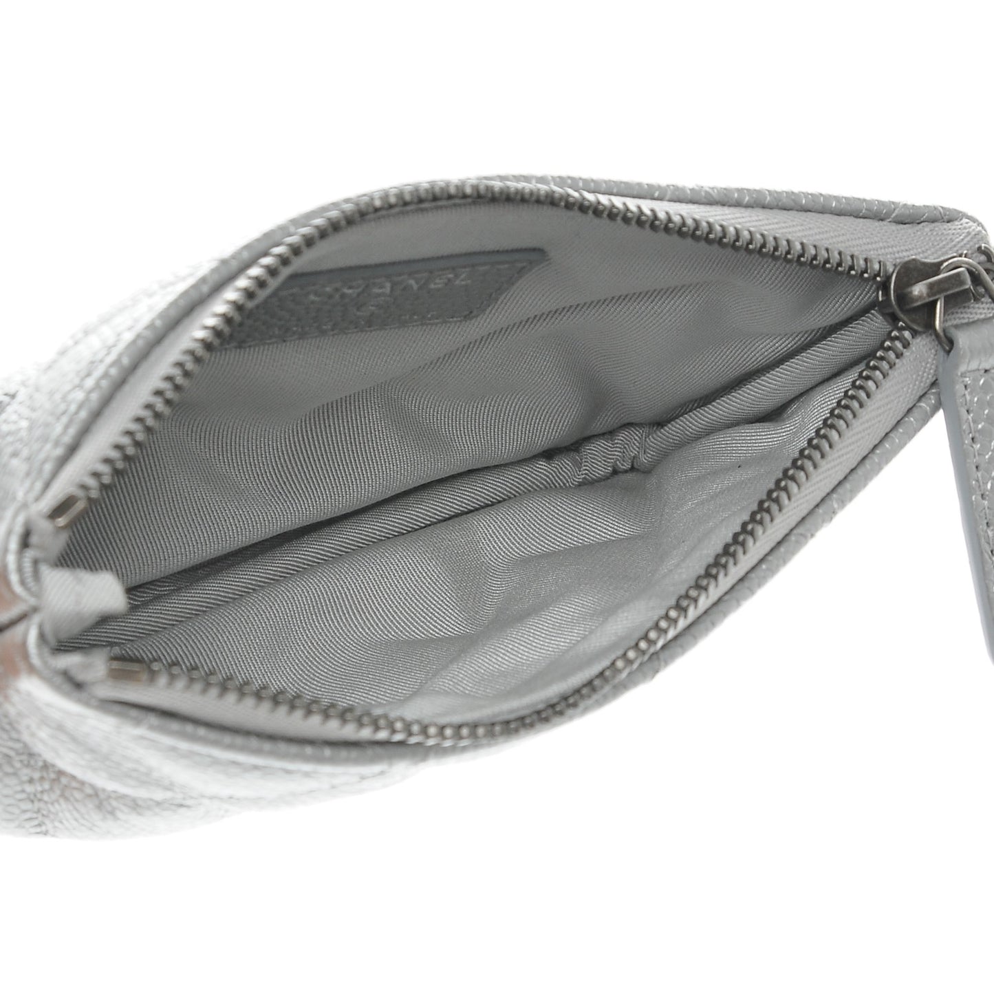 Metallic Caviar Quilted Small Cosmetic Case Silver