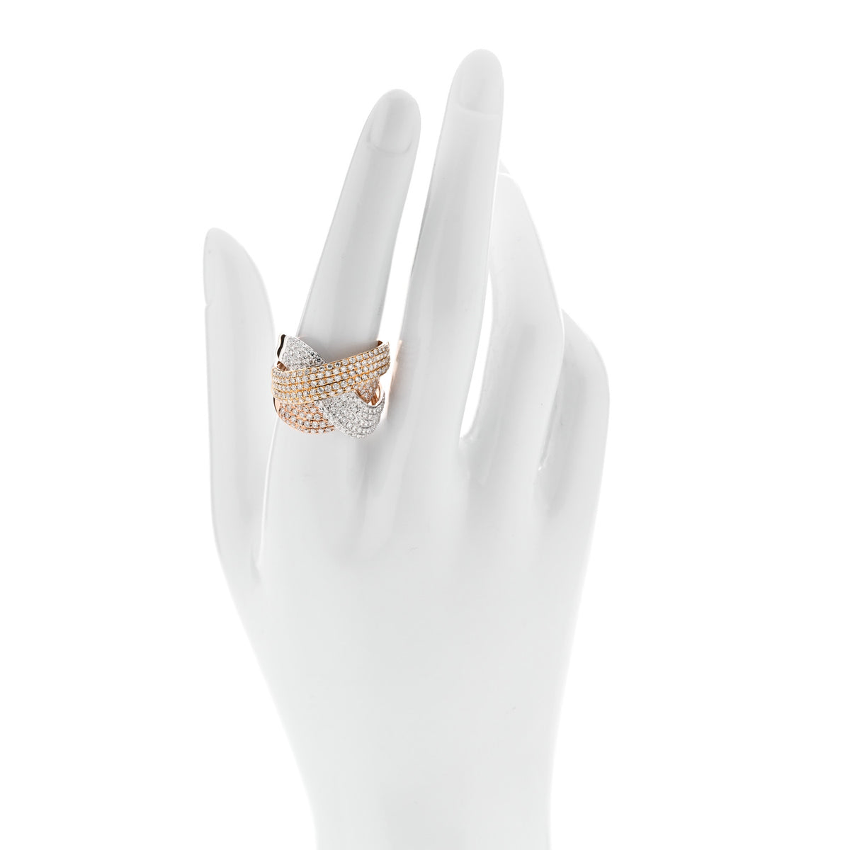 Parker & West by FASHIONPHILE 18K Rose White Gold Diamond 1.70ctw Three Row Crossover Ring 56 7.5 2 of 9