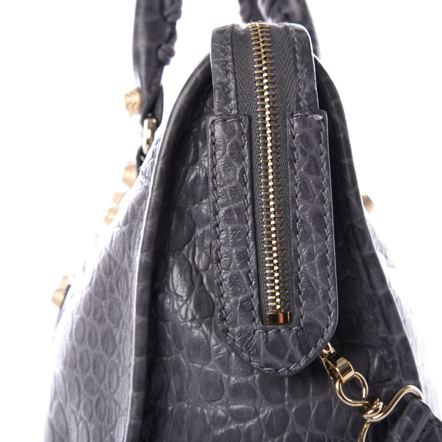 Calfskin Crocodile Embossed Giant 12 Gold Hardware City Gris Beton