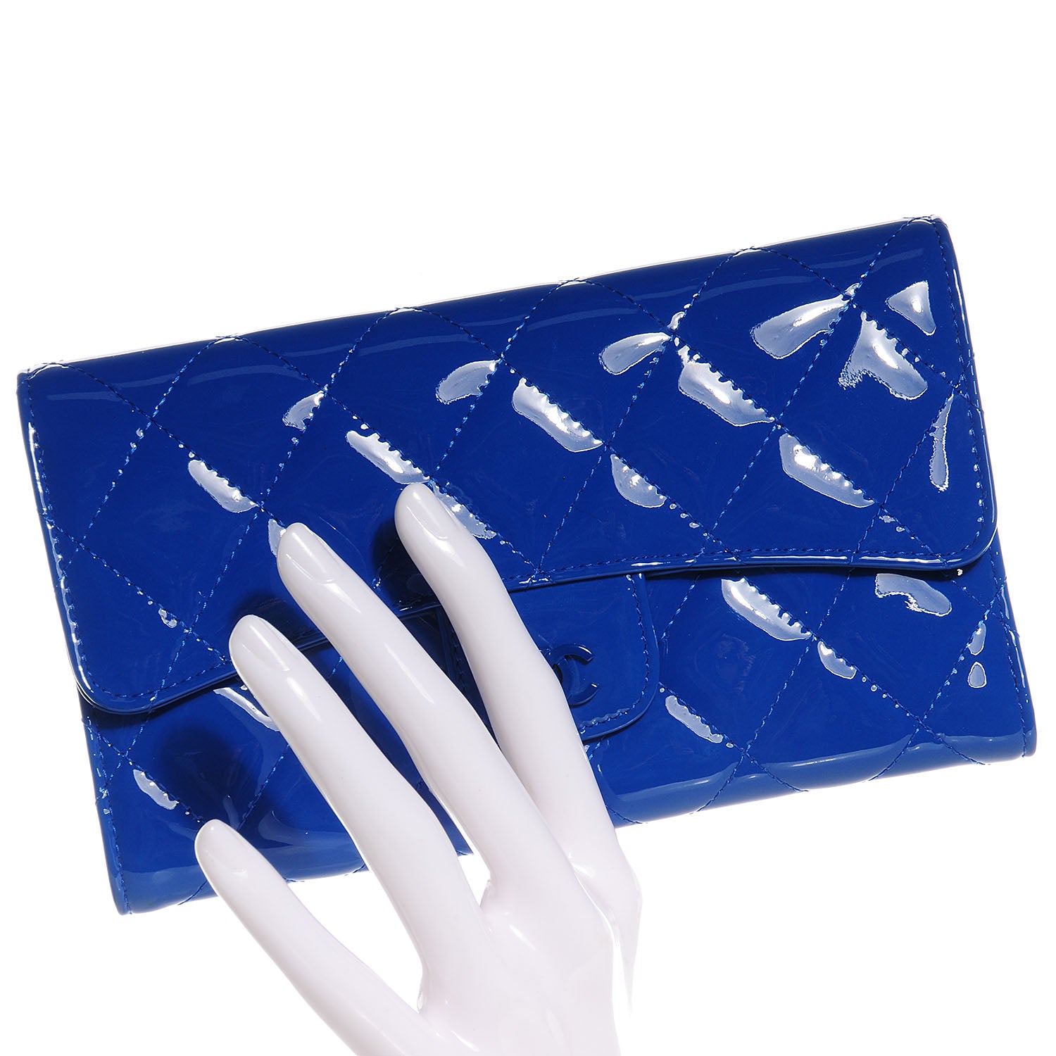 Chanel Patent Quilted Large Flap Wallet Dark Blue 2 of 10