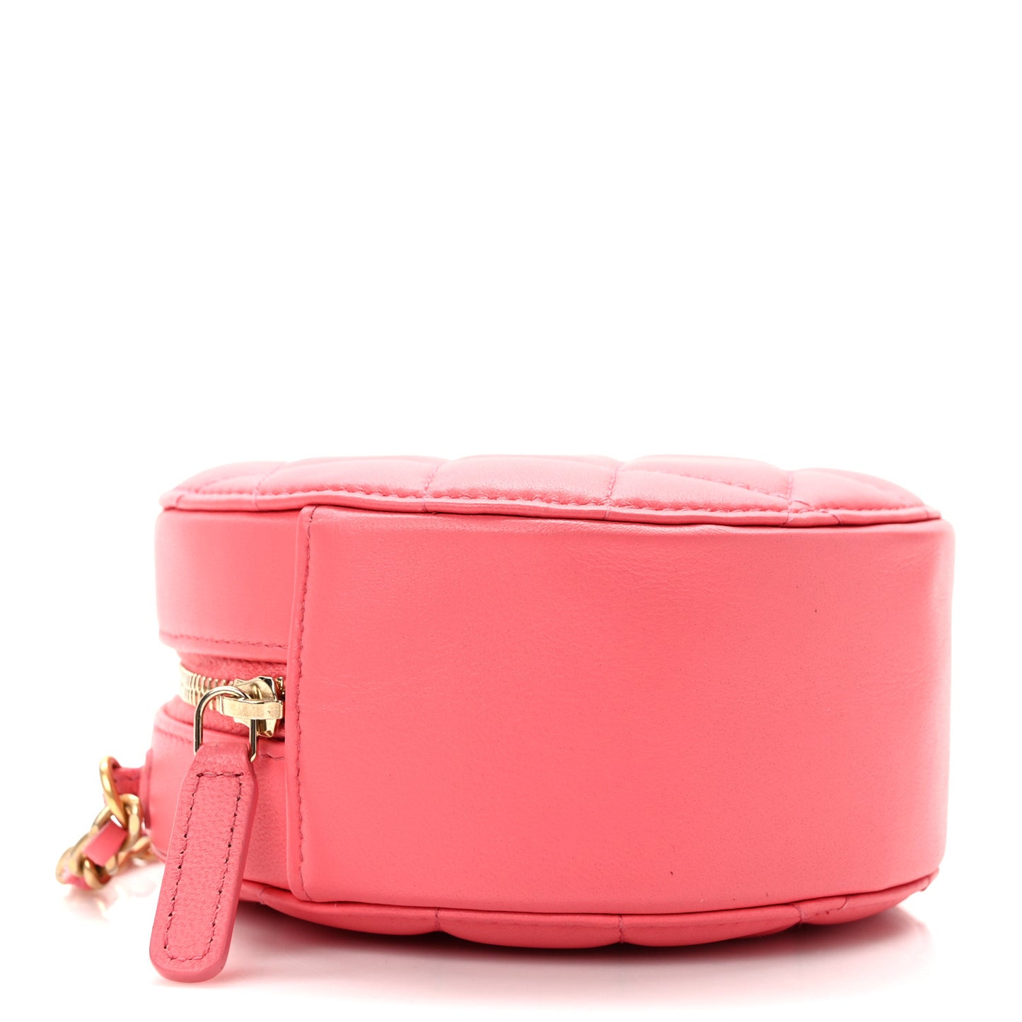Lambskin Quilted Round Pearl Crush Clutch With Chain Pink