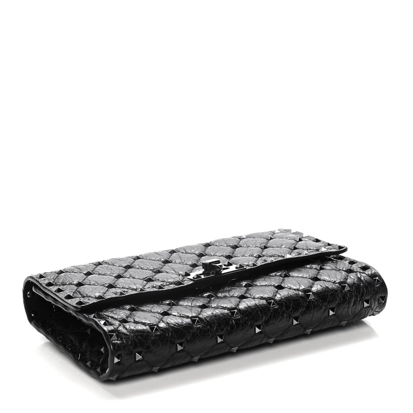 Craquele Nappa Rockstud Spike Wallet on Chain Black