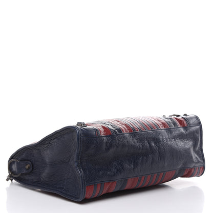 Balenciaga Cuir Arena Striped Classic Hardware City Bleu Nuit Rouge 4 of 9