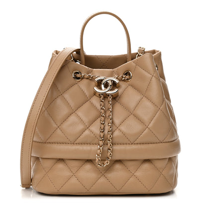 Chanel Caviar Quilted Rolled Up Bucket Drawstring Bag Beige 1 of 10