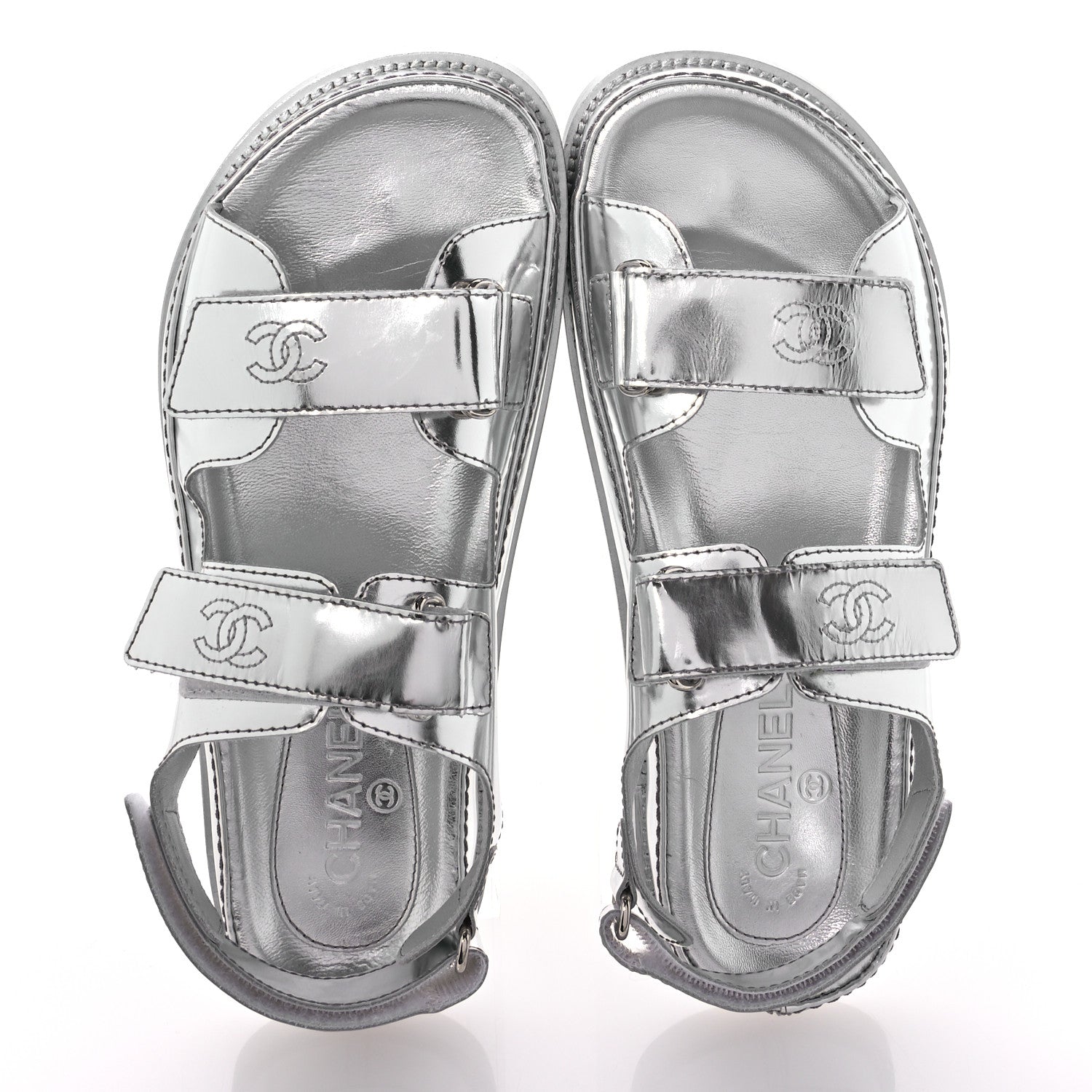 Chanel Iridescent Patent Calfskin Velcro Dad Sandals 39 Silver 2 of 9