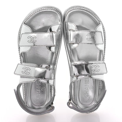 Chanel Iridescent Patent Calfskin Velcro Dad Sandals 39 Silver 2 of 9