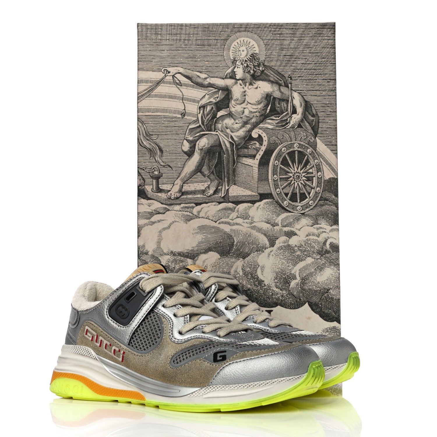 Gucci Metallic Calfskin Suede Womens Ultrapace Sneakers 35.5 Silver Oatmeal 19 of 19