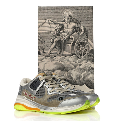 Gucci Metallic Calfskin Suede Womens Ultrapace Sneakers 35.5 Silver Oatmeal 19 of 19