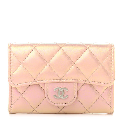 Chanel Iridescent Calfskin Quilted Flap Card Holder Wallet Pink 1 of 8