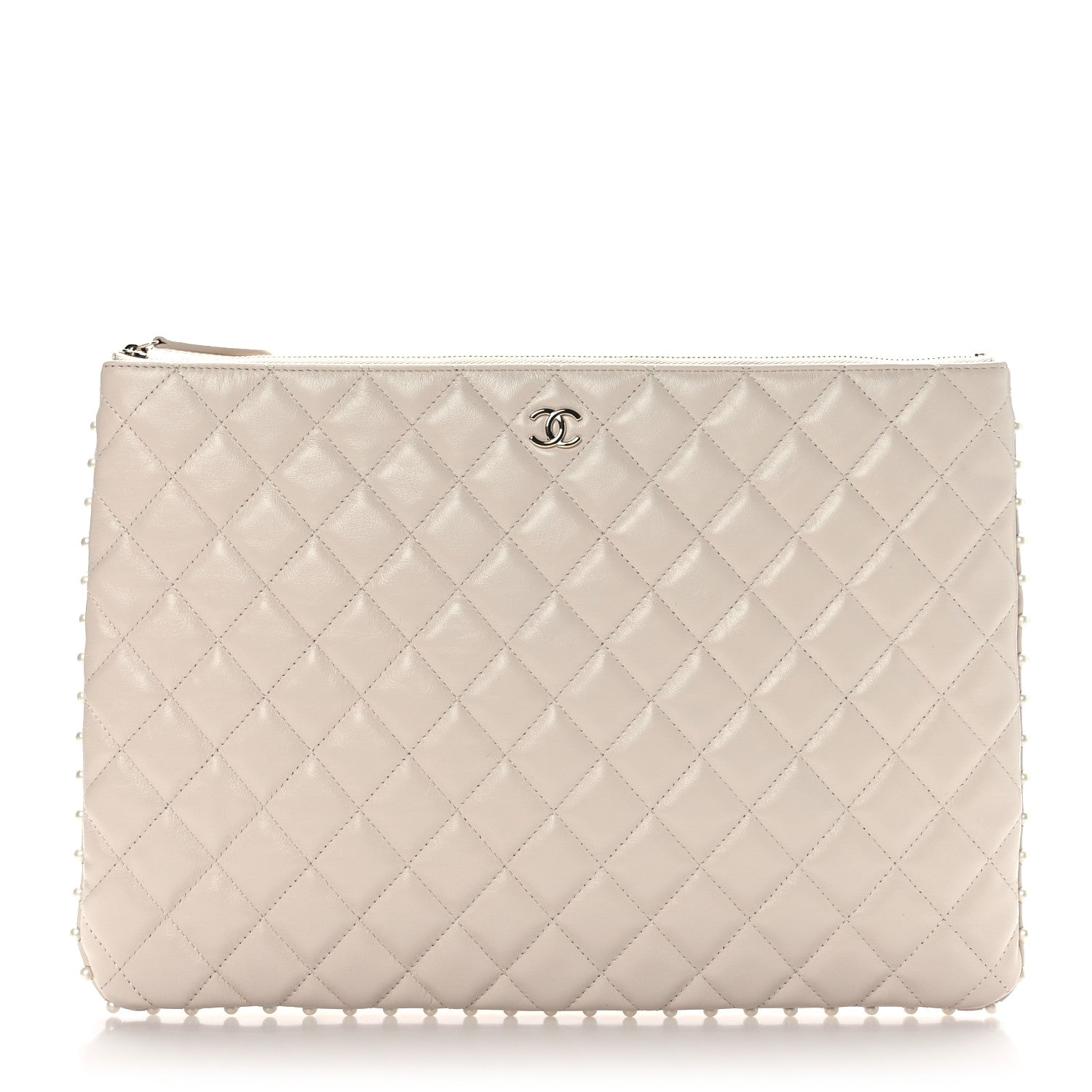 Chanel Calfskin Quilted Large Pearl Cosmetic Case Light Beige 1 of 7
