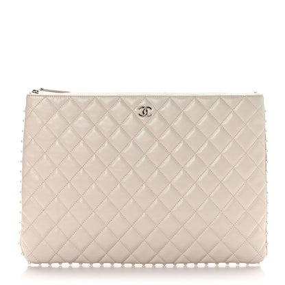 Chanel Calfskin Quilted Large Pearl Cosmetic Case Light Beige 1 of 7