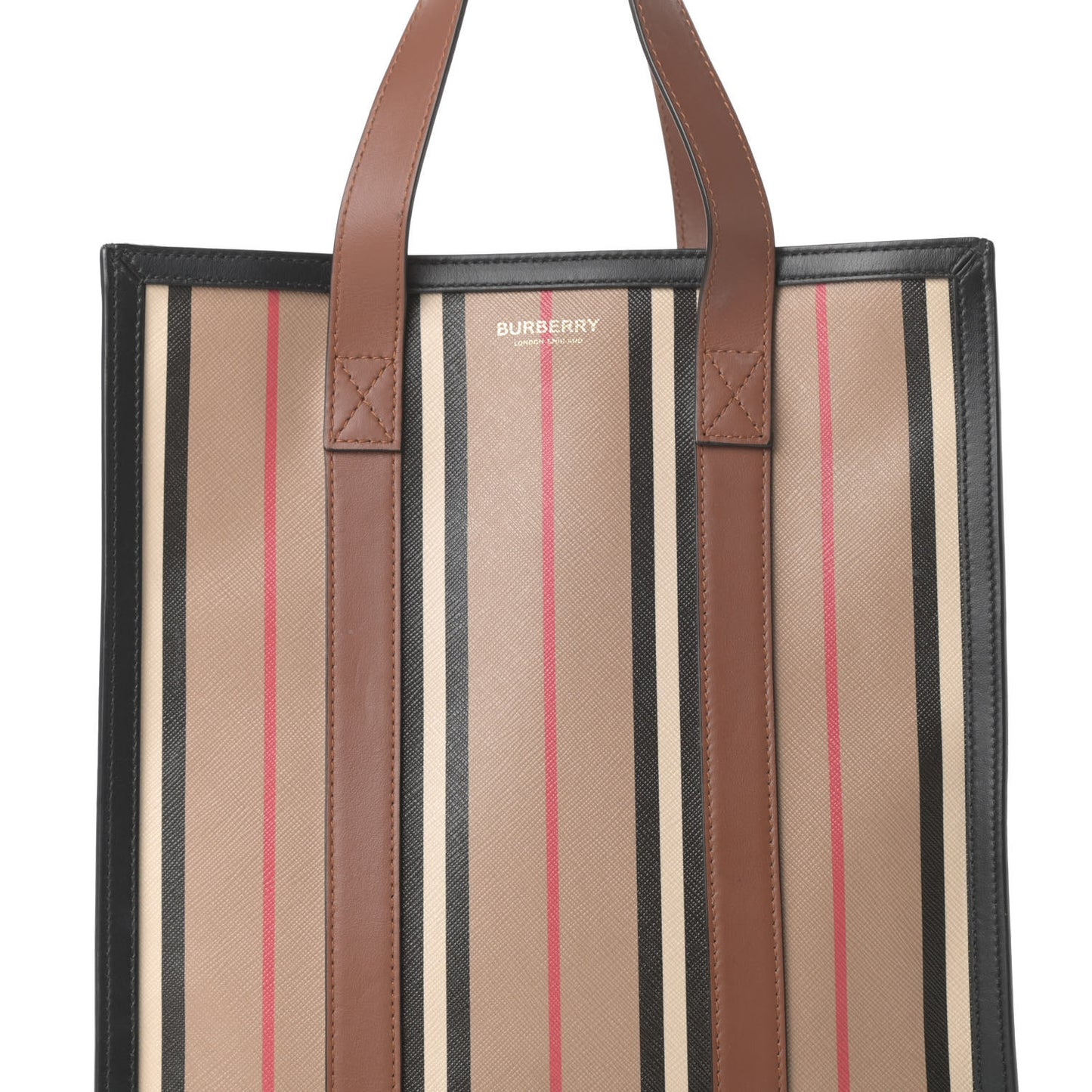 E-Canvas Stripe Small Portrait Tote Bag Brown