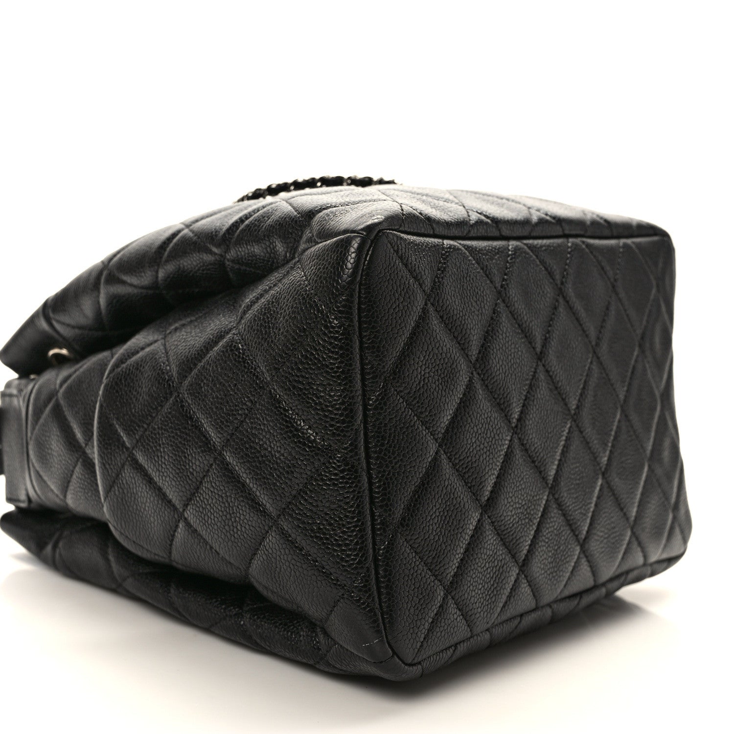 Chanel Caviar Flat Quilted CC Chain Bucket Drawstring Bag Black 7 of 10