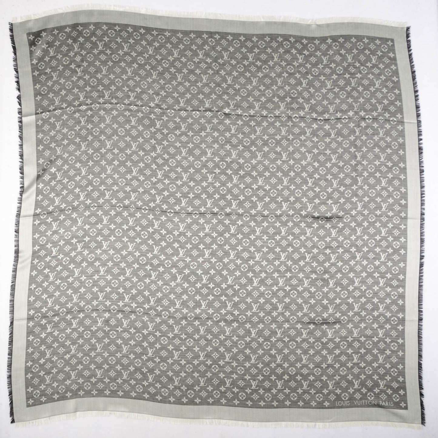 Wool Silk Monogram Denim Shawl Black
