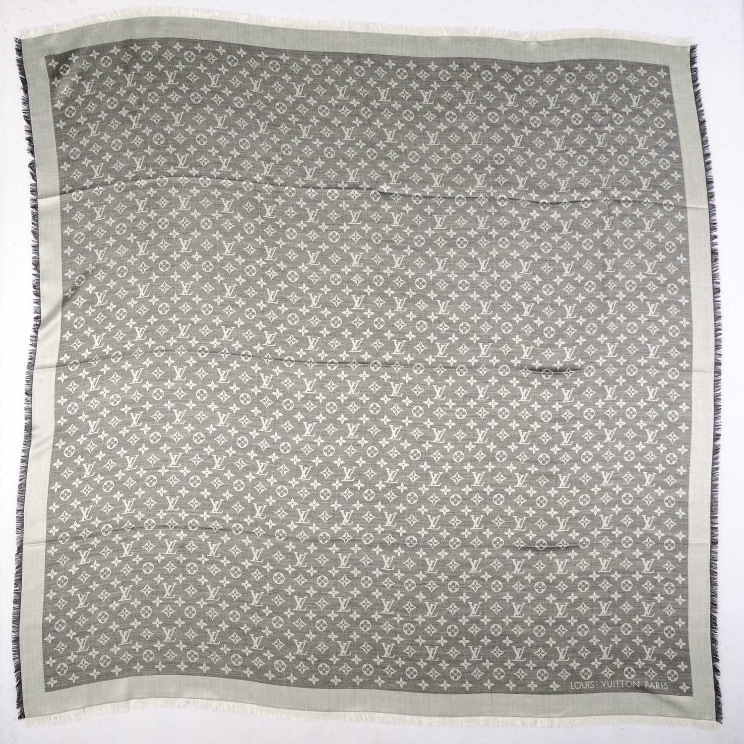 Louis Vuitton Wool Silk Monogram Denim Shawl Black 3 of 5