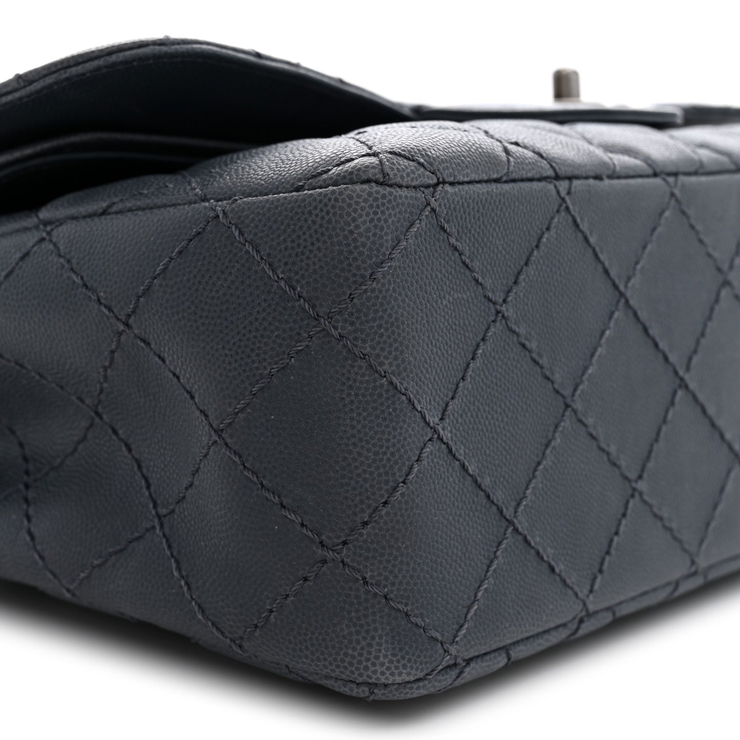 Washed Caviar Quilted Jumbo Double Flap Dark Grey