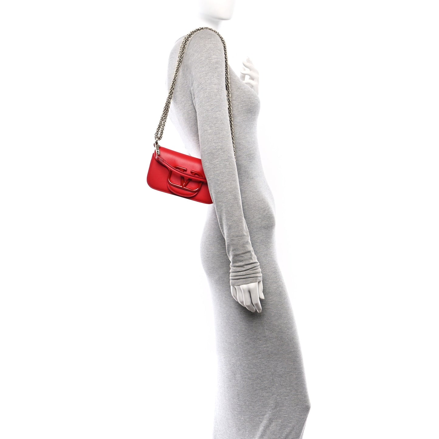 Calfskin Enamel Vlogo Small Loco Shoulder Bag Rouge Pur