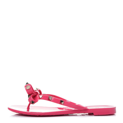 Valentino Garavani PVC Jelly Rockstud Bow Thong Sandals 37 Pink 1 of 9