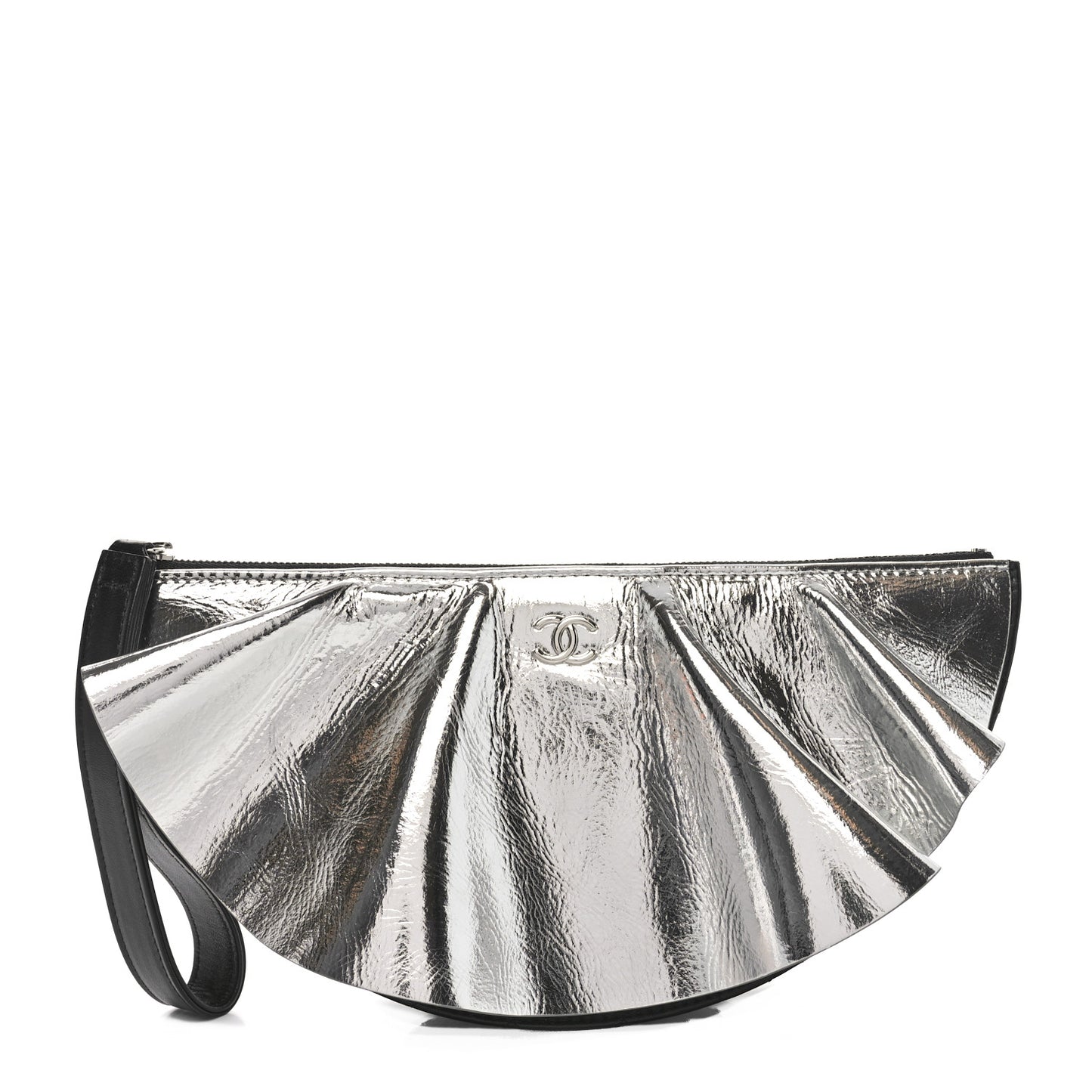 Metallic Lambskin Wave Clutch Black Silver