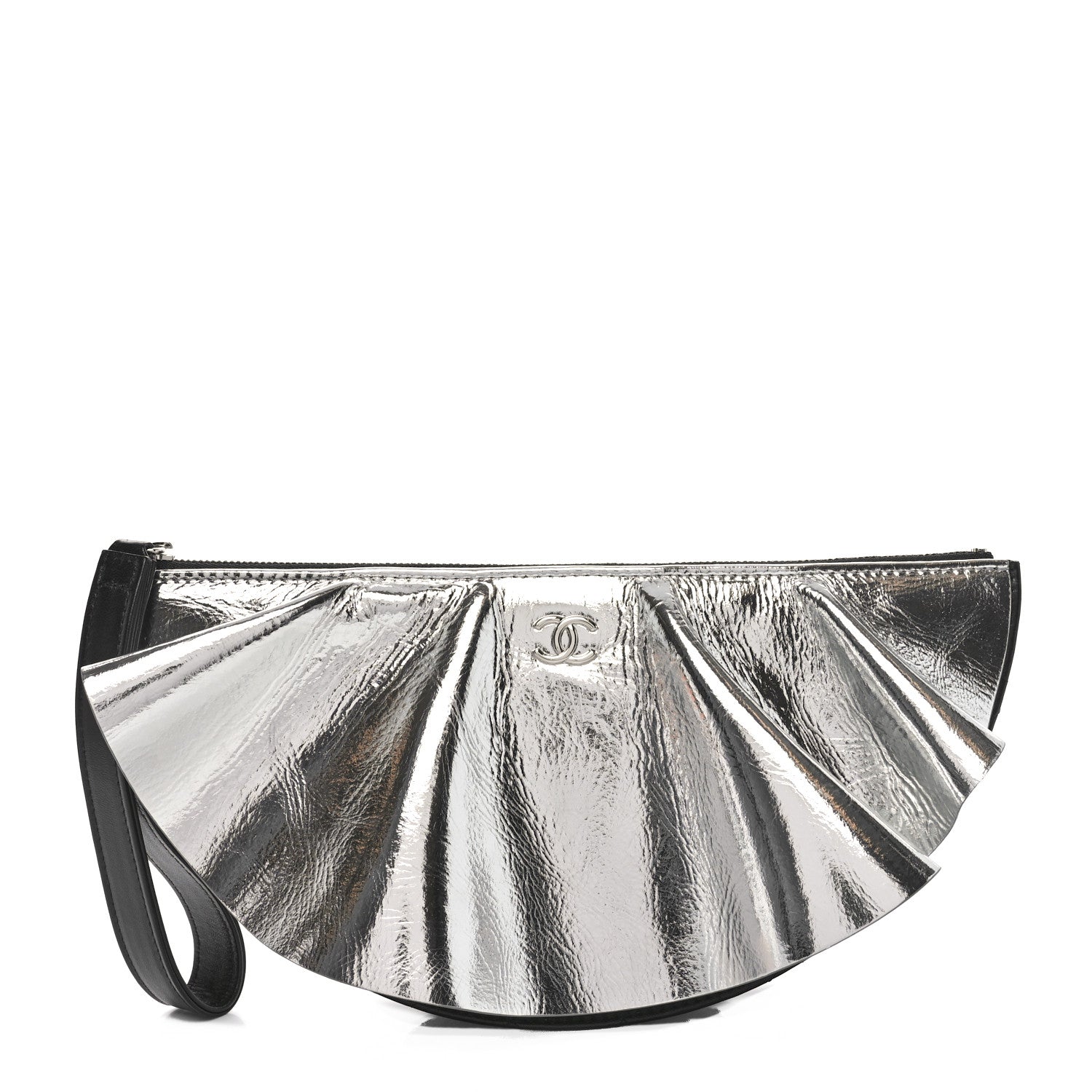 Chanel Metallic Lambskin Wave Clutch Black Silver 1 of 10