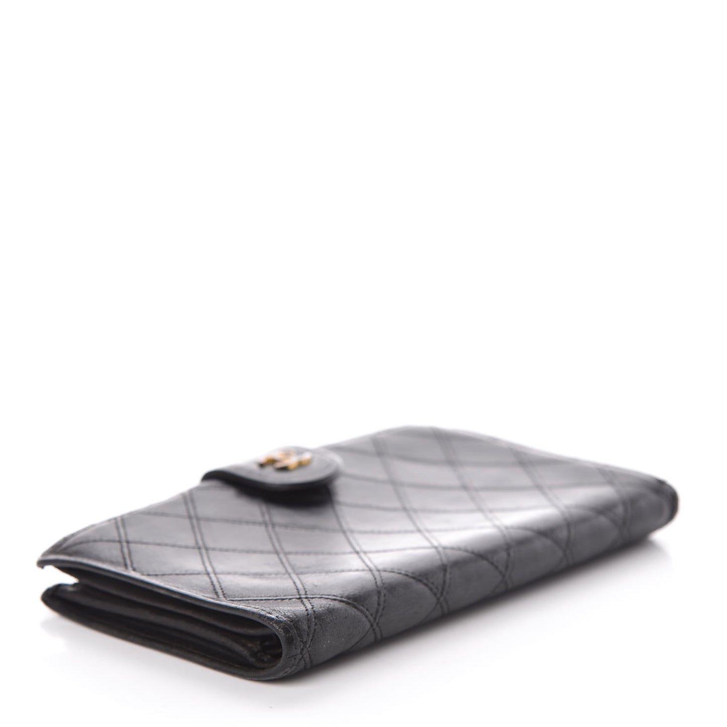 Lambskin Diamond Stitched French Wallet Black