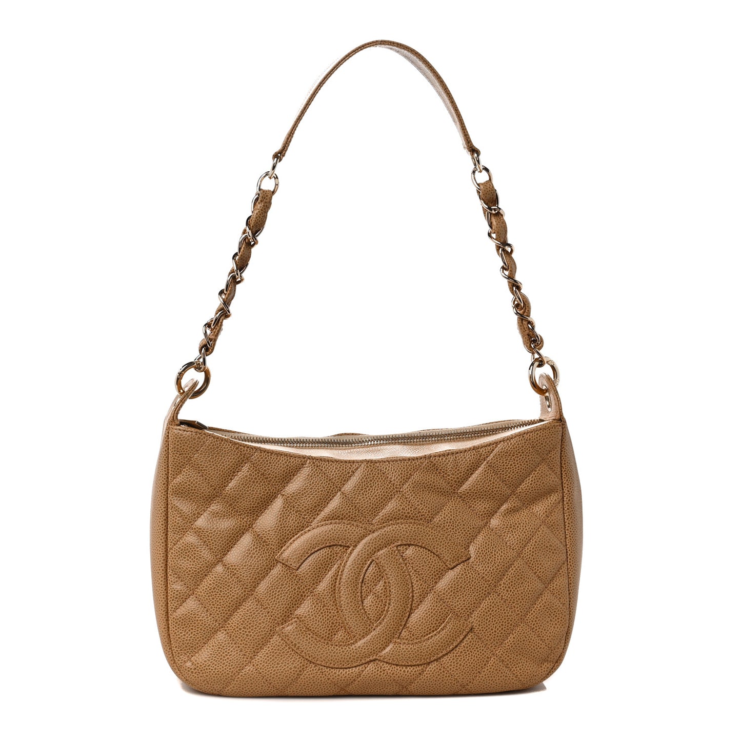 Caviar Quilted Timeless CC Shoulder Bag Beige