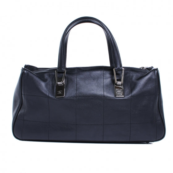 Leather Square Stitched Handbag Black