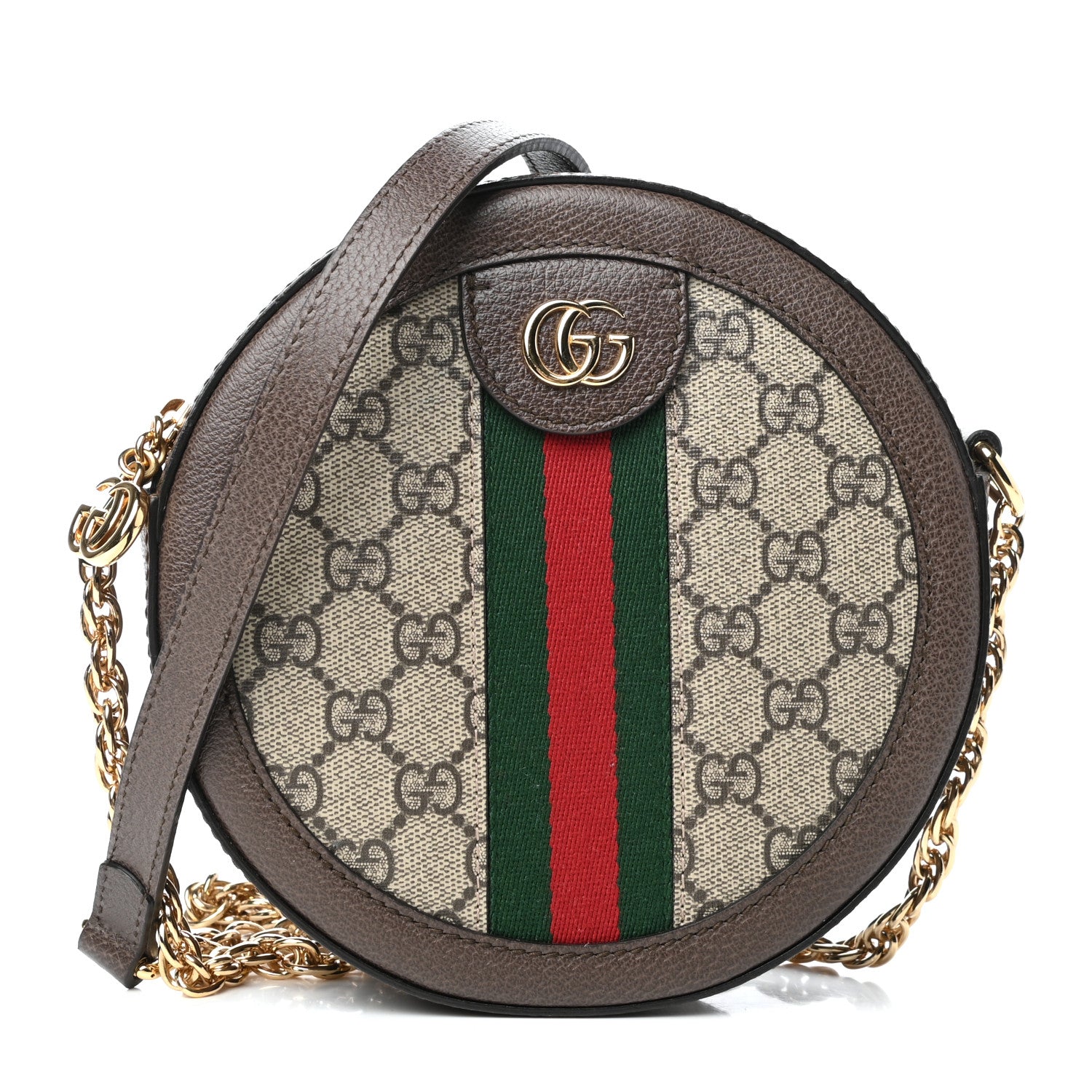 Gucci GG Supreme Monogram Web Mini Ophidia Round Shoulder Bag Brown 1 of 9