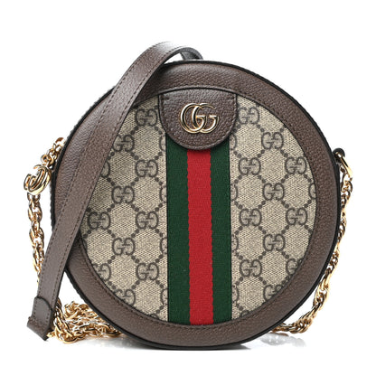 Gucci GG Supreme Monogram Web Mini Ophidia Round Shoulder Bag Brown 1 of 9