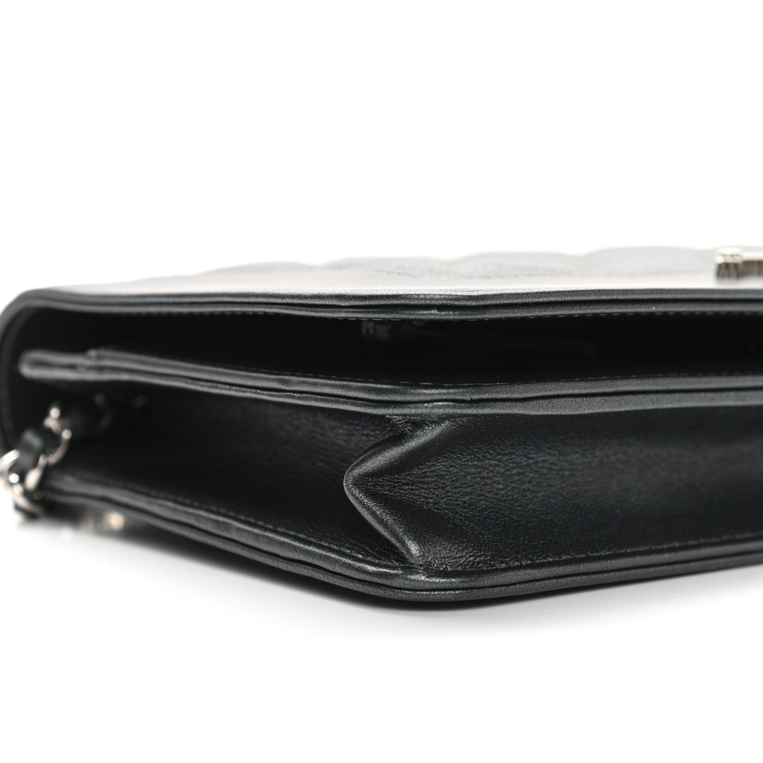 Chanel Metallic Caviar Chevron Quilted Vintage Mademoiselle Wallet On Chain WOC Charcoal 10 of 12