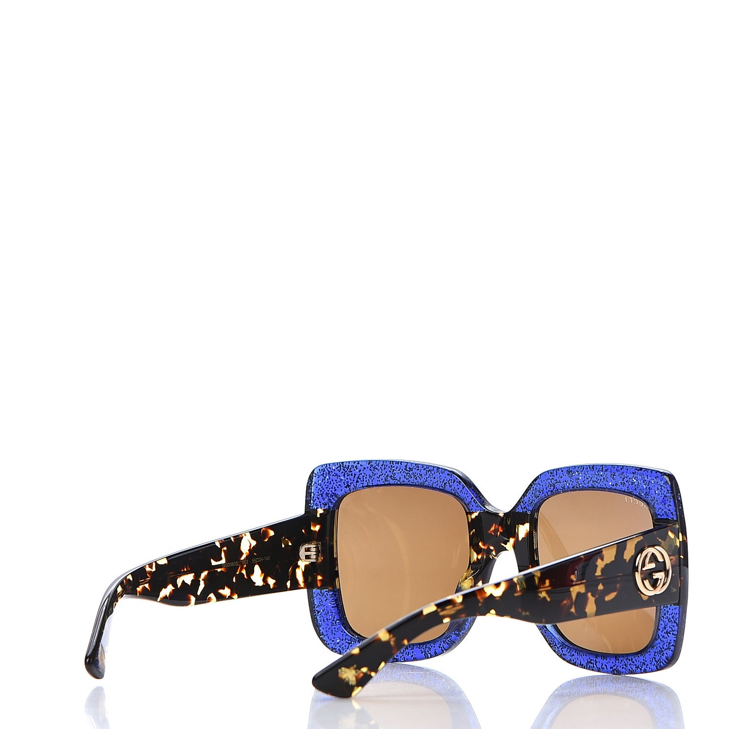 Square Frame GG0083S Sunglasses Glitter Blue Havana Brown