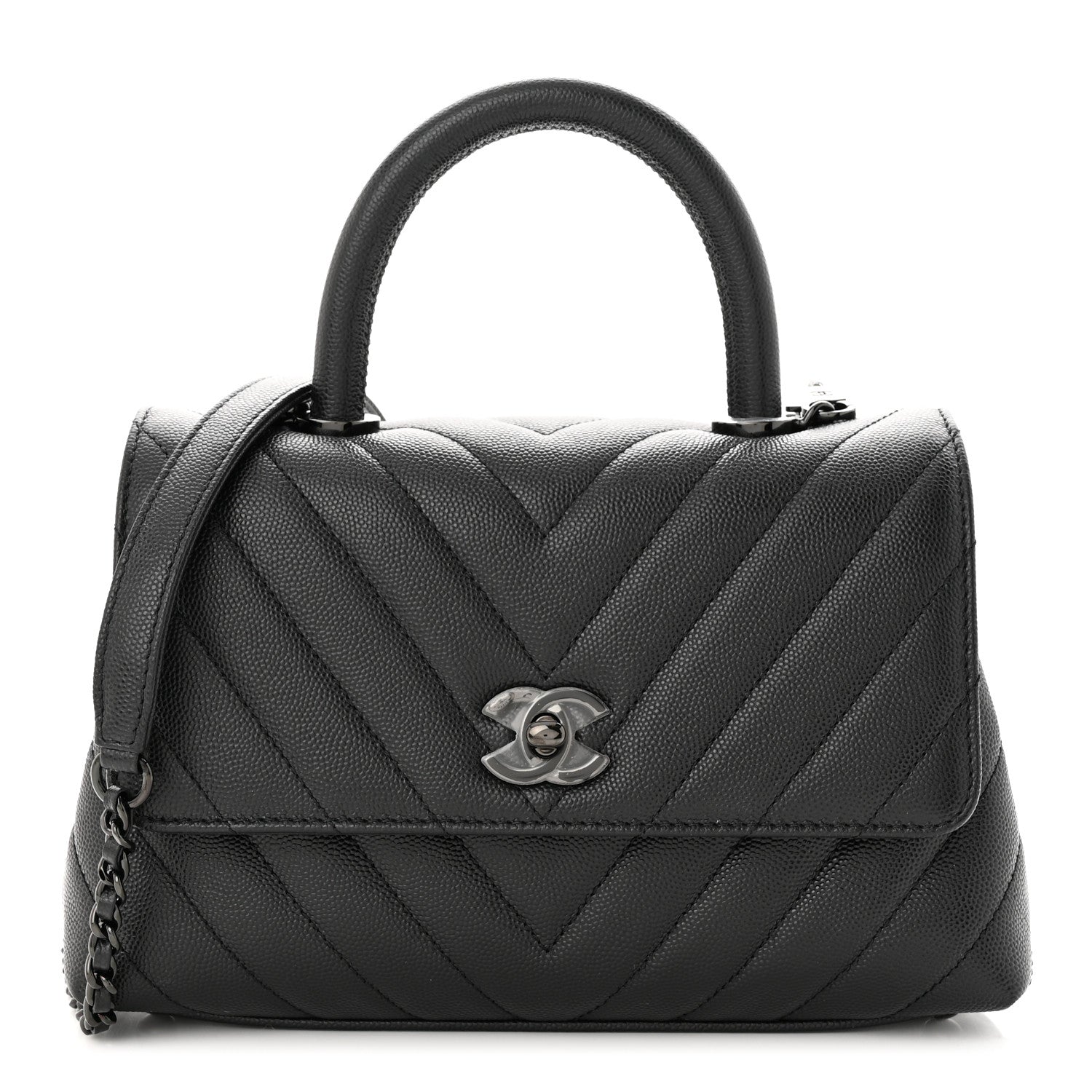 Chanel Caviar Chevron Quilted Mini Coco Handle Flap So Black 1 of 11