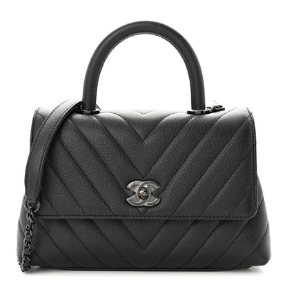Chanel Caviar Chevron Quilted Mini Coco Handle Flap So Black 1 of 11